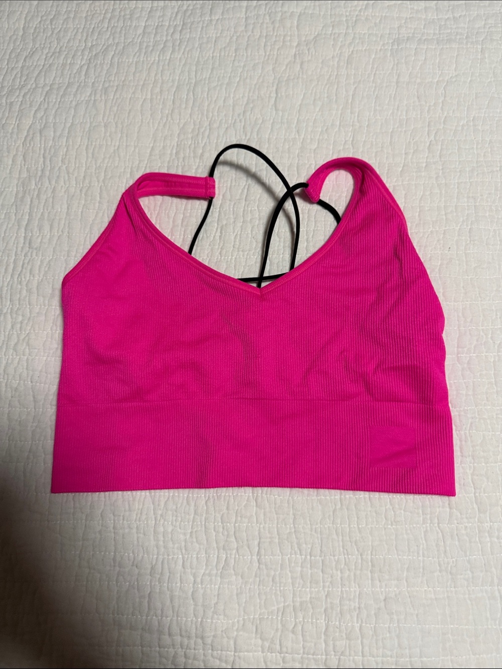 Hot Pink Ribbed Strappy Sports Bra